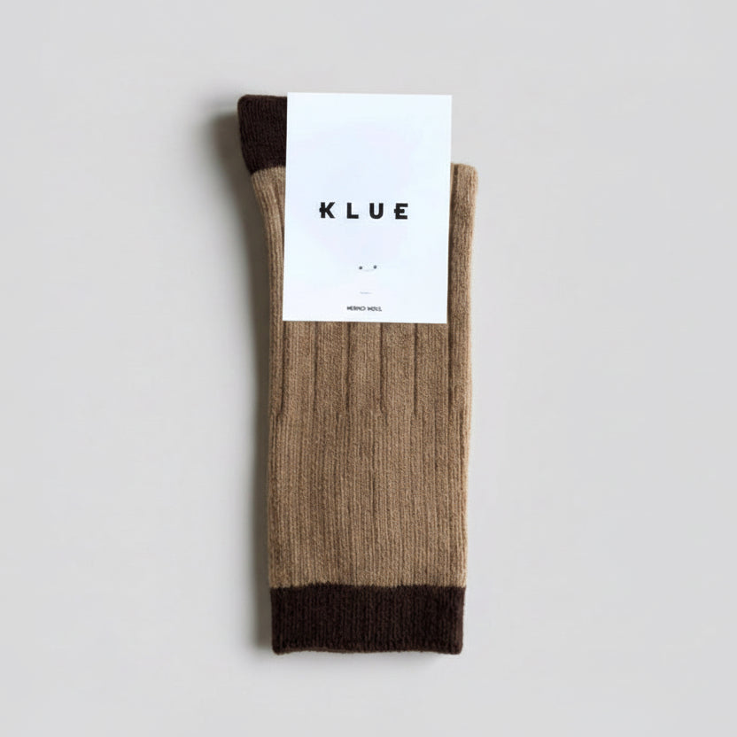 KLUE Merinowollsocken mit Streifen | Karamell und Braun | 36-40