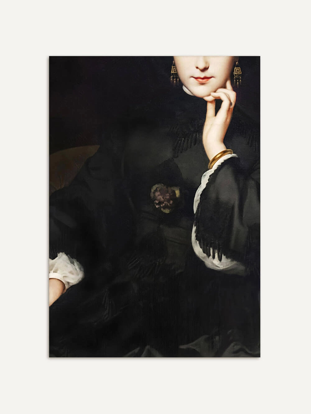 Eugène Amaury-Duval Kunstdruck im A4-Format zeigt das elegante Porträt von Madame de Loynes im dunklen Samtkleid.