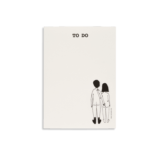 helen b A6 Notizblock TO DO mit minimalistischer Schwarz-Weiß-Illustration eines nackten Paares von hinten⁠