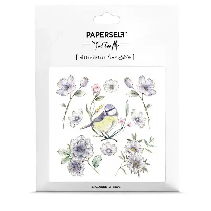 PAPERSelf Tattoo Me temporäre Tattoos mit Aquarell-Motiv eines Vogels und verschiedenen Blumen