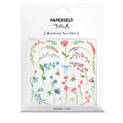 PAPERSelf Tattoo Me temporäre Tattoos mit verschiedenen Blumen, Bienen und Schleifenmotiven