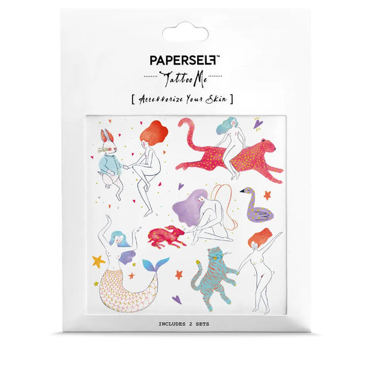 PAPERSelf Tattoo Me temporäre Tattoos mit Illustrationen von Frauen, Tieren und Fantasiefiguren