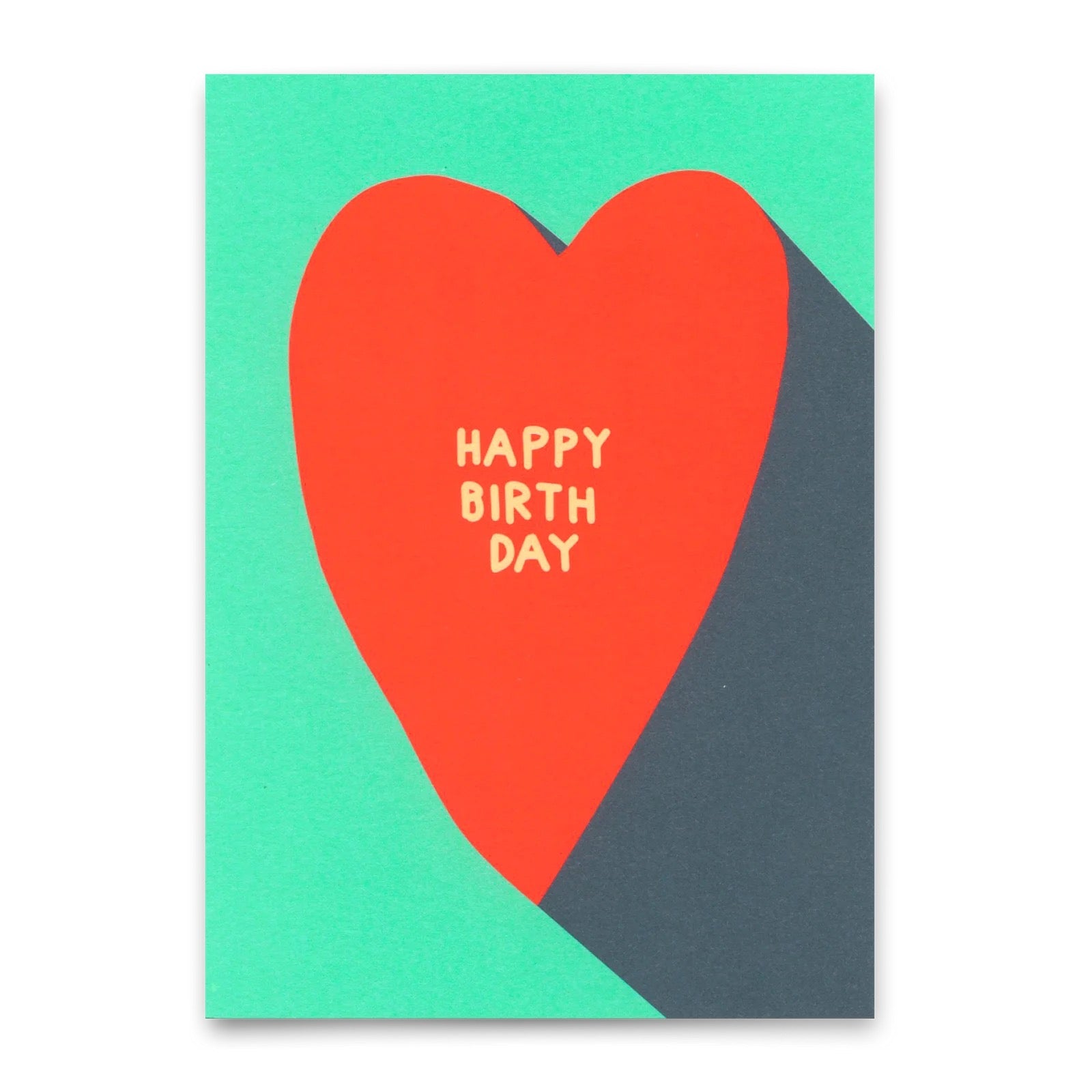 Rotes Herz mit dem Text 'HAPPY BIRTH DAY' auf grünem Hintergrund