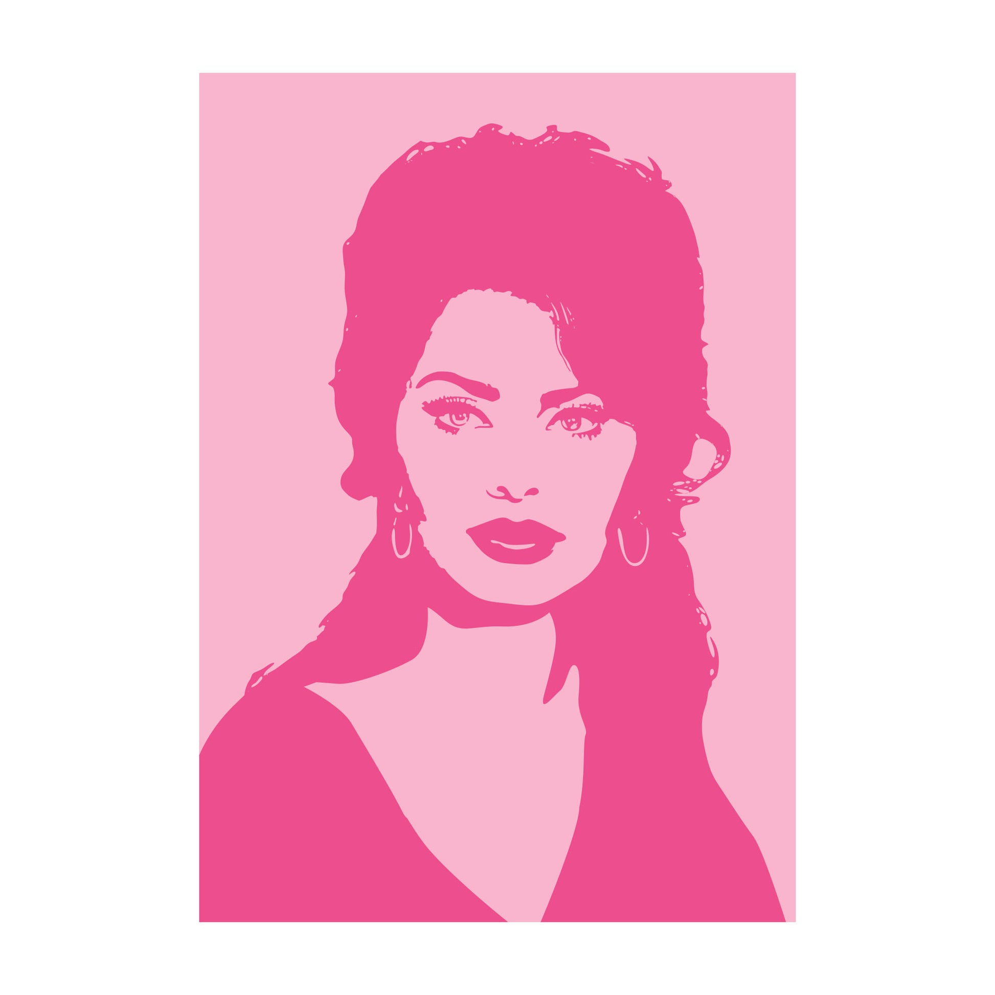 Minimalistische Grafik von Sophia Loren, zweifarbiges Porträt in Magenta und Rosa.
