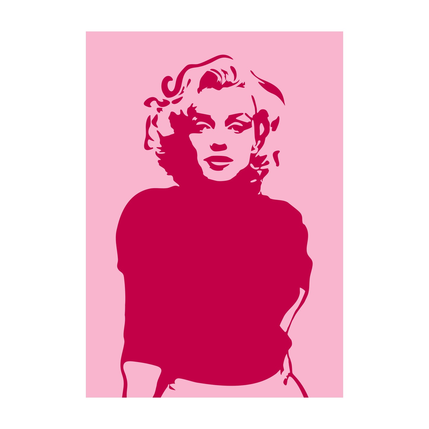 Porträt von Marilyn Monroe in leuchtendem Neon-Pink auf rosa Grund, Pop-Art Stencil-Stil