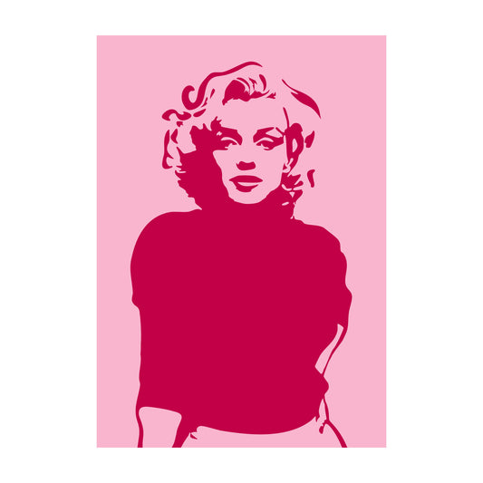 Porträt von Marilyn Monroe in leuchtendem Neon-Pink auf rosa Grund, Pop-Art Stencil-Stil