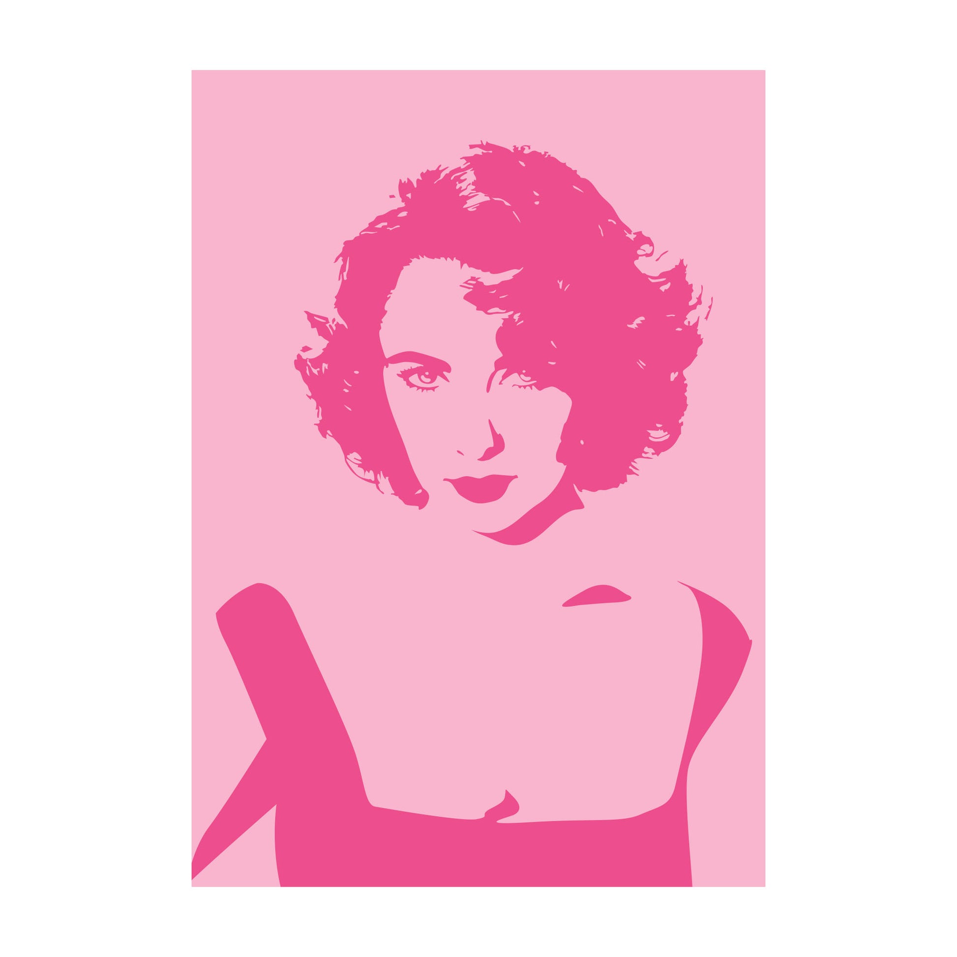 Elizabeth Taylor Postkarte in zwei fluoreszierenden Pink-Tönen.