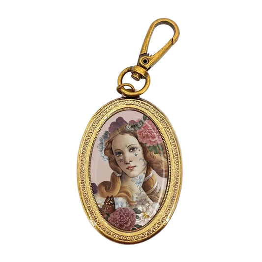 VOGLIO Bene Schlüsselanhänger Venus-Motiv mit Sternen-Tattoos und Blumen, Pastellfarben.