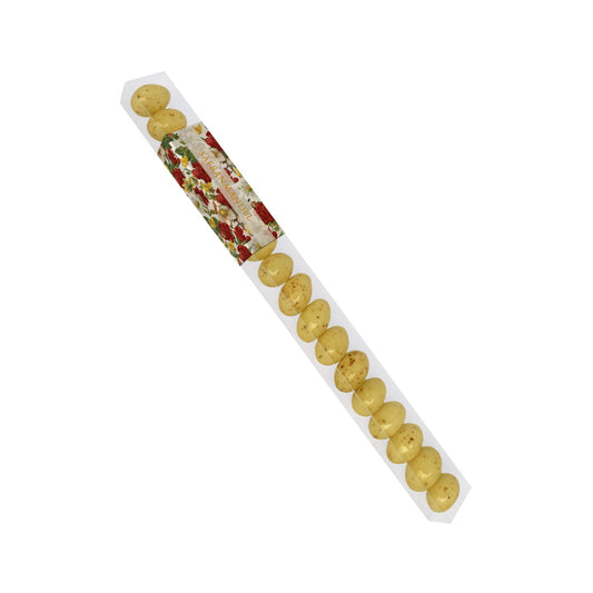 Sköna Ting Safranmandeln in schlanker transparenter Stangenverpackung mit Blumenmotiv