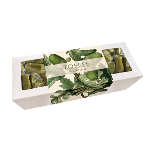 Sköna Ting Toffee Birne in eleganter Geschenkverpackung mit botanischem Eichel-Motiv