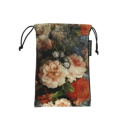 Samtbeutel mit floralem Design und Schmetterling